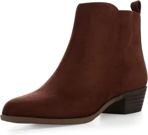 Women's Ankle Boots Round Toe Suede Western Short Booties Low Mid Block Chunky Heel Side Zipper Chelsea Boots