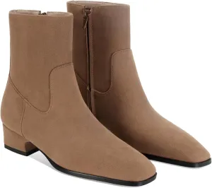 Women's Ankle Boots Square Toe Low Chunky Block Heel Booties Comfortable Short Boots Side Zipper Booties Shoes