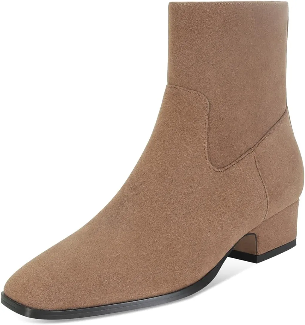 Women's Ankle Boots Square Toe Low Chunky Block Heel Booties Comfortable Short Boots Side Zipper Booties Shoes