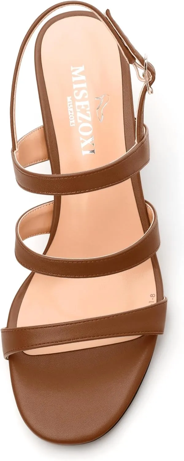 Womens Ankle Strap Sandals, Mid Block Heel Open Toe Strappy Sandals for Women, Low Chunky Heel Comfort Sandals 2"