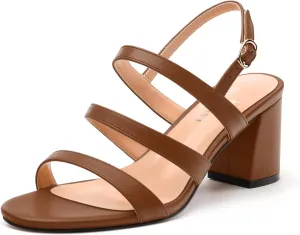 Womens Ankle Strap Sandals, Mid Block Heel Open Toe Strappy Sandals for Women, Low Chunky Heel Comfort Sandals 2"