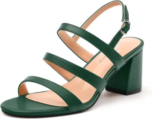 Womens Ankle Strap Sandals, Mid Block Heel Open Toe Strappy Sandals for Women, Low Chunky Heel Comfort Sandals 2"