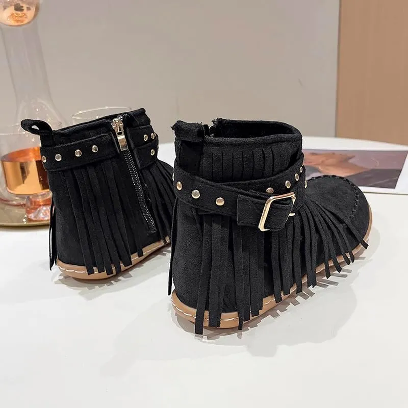 Women's Boots Casual Vintage Side Zipper Fringe Boots,Lightweight Comfy Suede High Top Round Toe Hippie Moccasin Short Booties