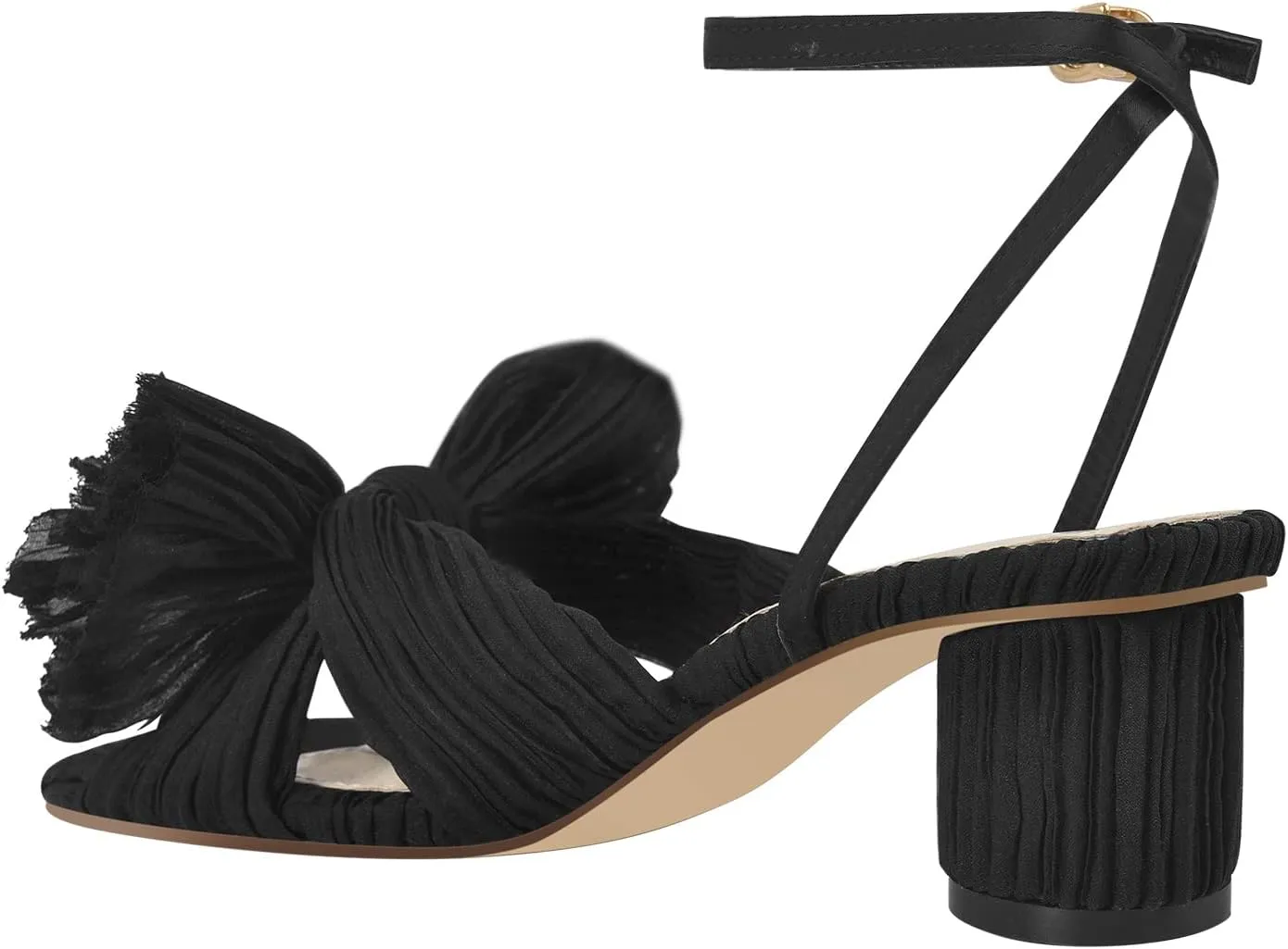 Women's Bowknots Chunky Heeled Sandals Open Toe Pleated Ankle Strap Bridal Wedding Block Heel Dressy Sandals
