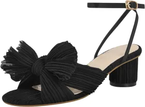 Women's Bowknots Chunky Heeled Sandals Open Toe Pleated Ankle Strap Bridal Wedding Block Heel Dressy Sandals