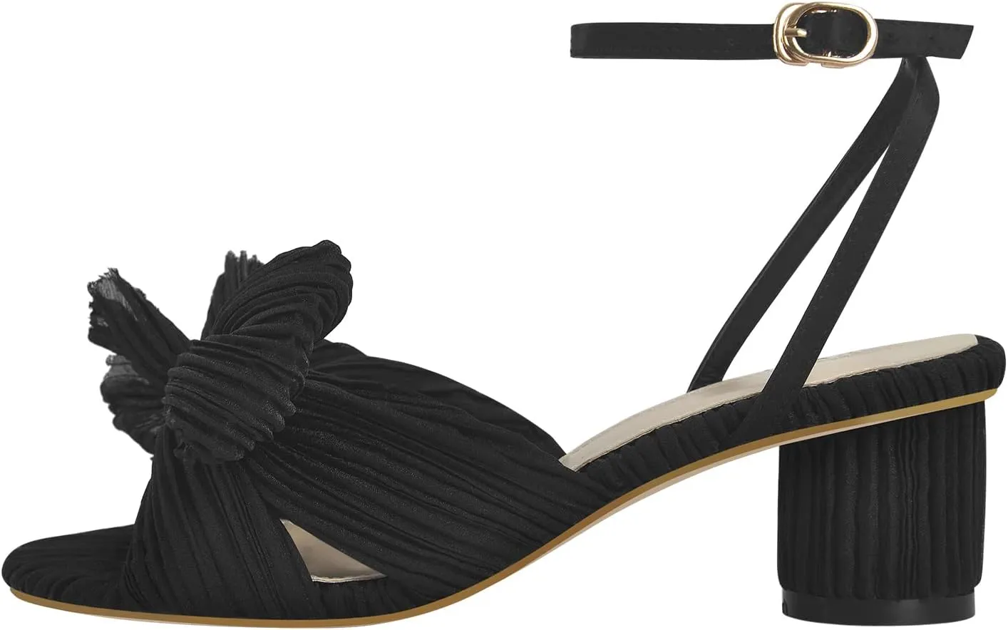 Women's Bowknots Chunky Heeled Sandals Open Toe Pleated Ankle Strap Bridal Wedding Block Heel Dressy Sandals