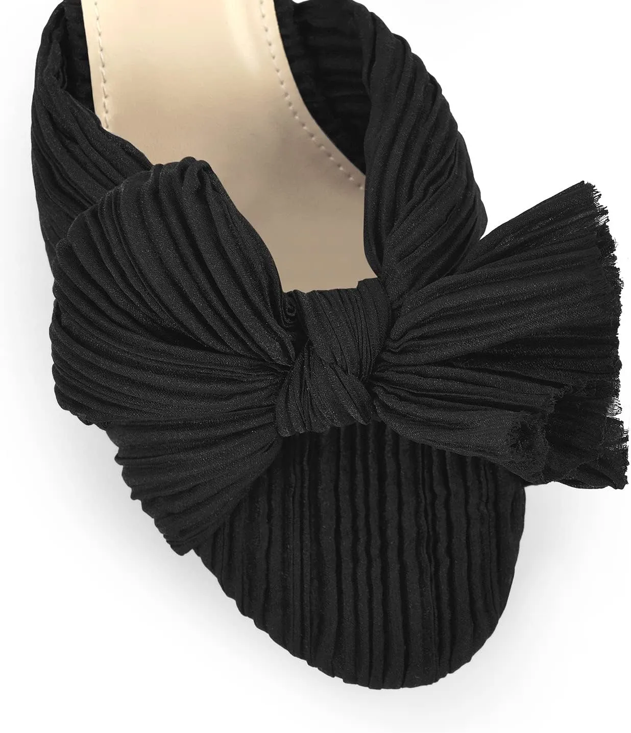 Women's Bowknots Chunky Heeled Sandals Open Toe Pleated Ankle Strap Bridal Wedding Block Heel Dressy Sandals
