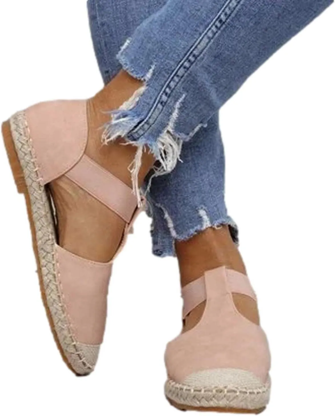 Women's Casual Espadrille Sandals with Closed Toe Vintage Flats Sandal Comfy Walking Jute Sole Summer Footwear