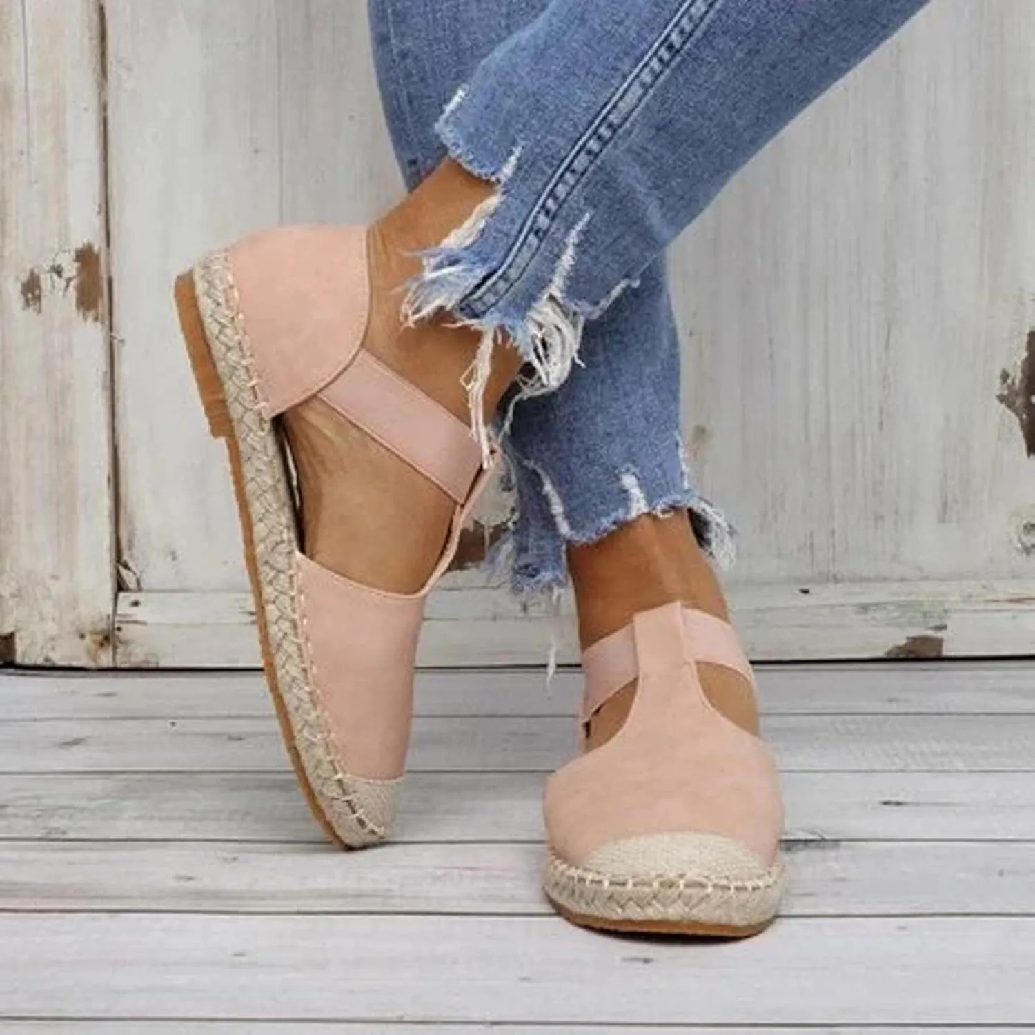 Women's Casual Espadrille Sandals with Closed Toe Vintage Flats Sandal Comfy Walking Jute Sole Summer Footwear