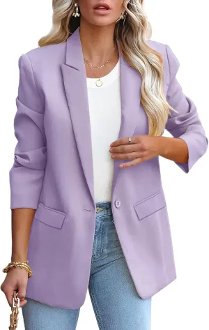 Womens Casual Loose Blazers Long Sleeve Pockets Work Office Jacket Blazer