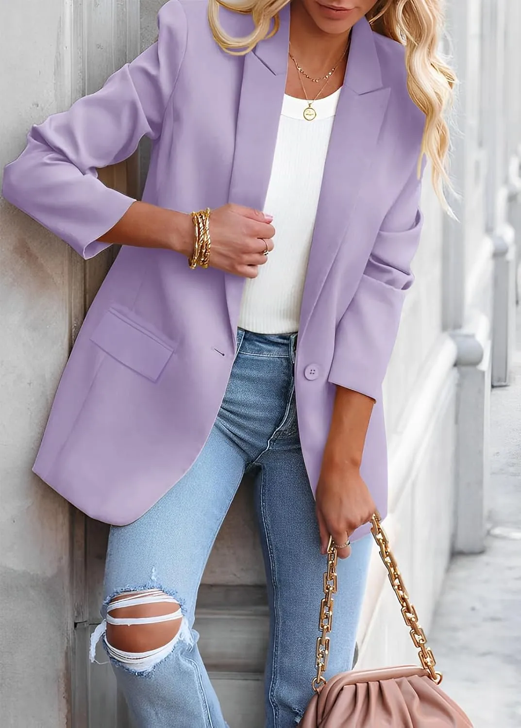 Womens Casual Loose Blazers Long Sleeve Pockets Work Office Jacket Blazer