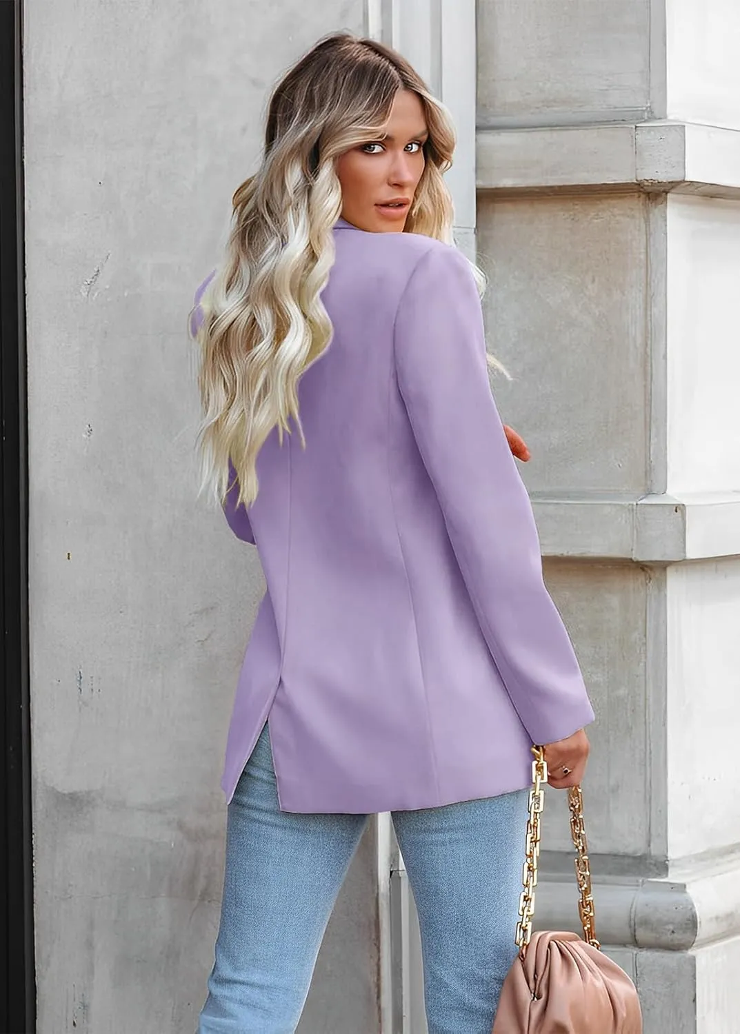 Womens Casual Loose Blazers Long Sleeve Pockets Work Office Jacket Blazer