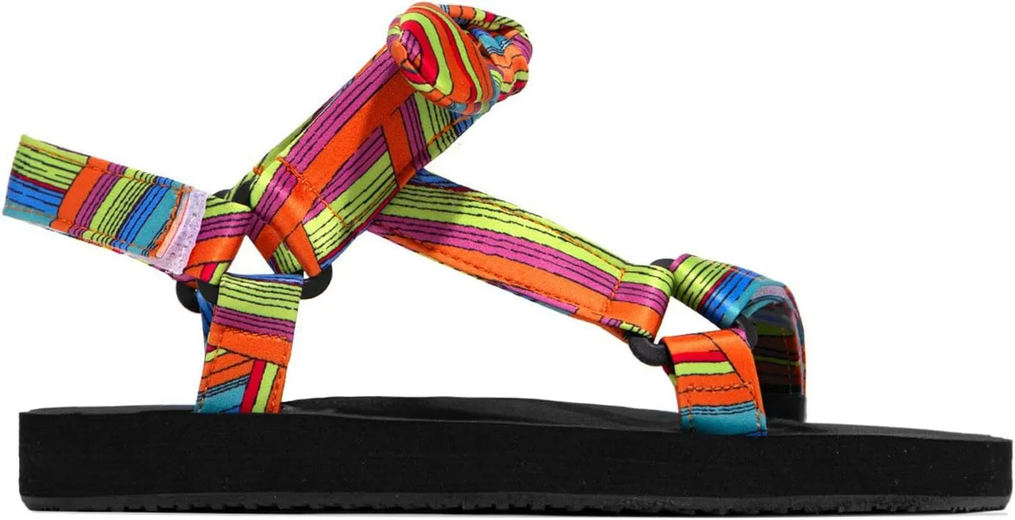 Women's Casual Vintage Print Sandals with Bow Beach Flats Open Toe Sandal Summer Lightweight Walking Footwear Shoes