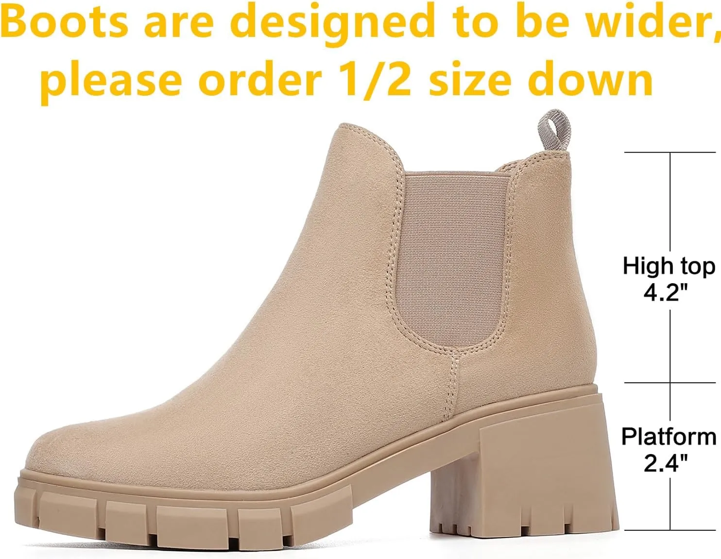 Women's Chelsea Boots Lug Sole Chunky Heel Slip on Ankle Booties