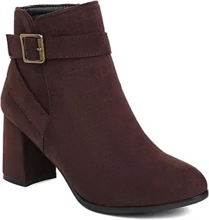 Women's Chunky Block Heel Ankle Boots Faux-Suede Chunky High Heel Round Toe Side Zip Fashion Casual Booties