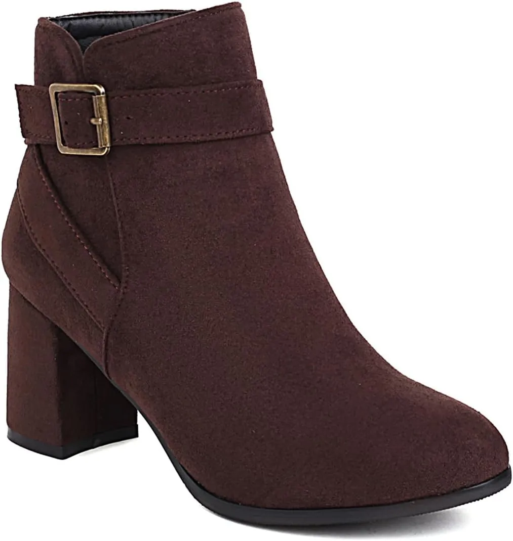 Women's Chunky Block Heel Ankle Boots Faux-Suede Chunky High Heel Round Toe Side Zip Fashion Casual Booties