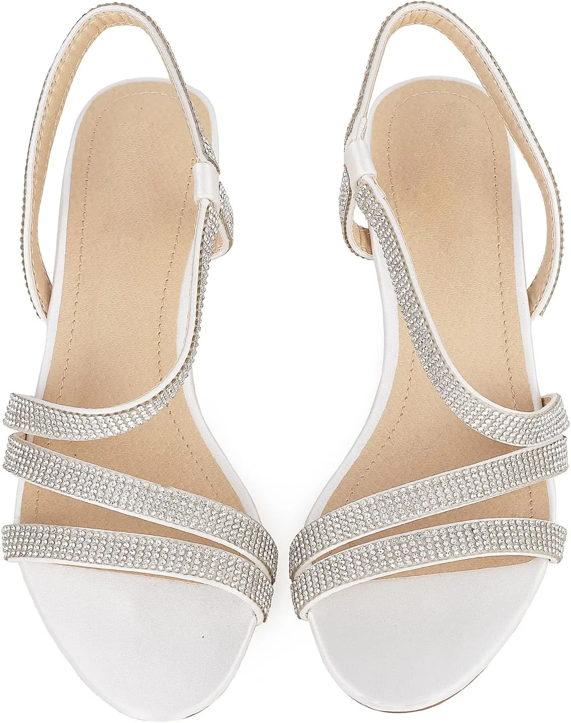 Women's Chunky High Heels Sandals, Rhinetstone Low Block Heels for Women, Fashion Strappy Sandals Glitter Slip on Round Toe Sparkly Heels Comfortable Lady Shoes