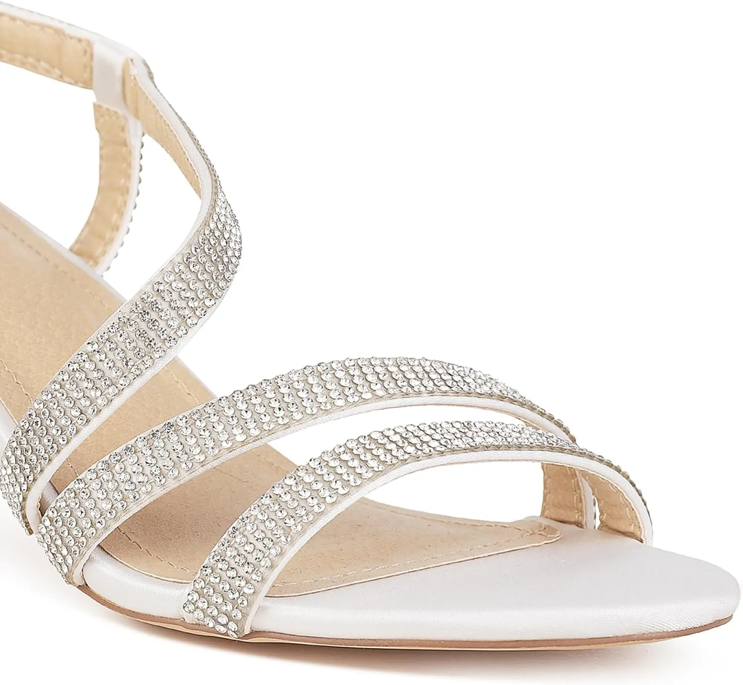 Women's Chunky High Heels Sandals, Rhinetstone Low Block Heels for Women, Fashion Strappy Sandals Glitter Slip on Round Toe Sparkly Heels Comfortable Lady Shoes