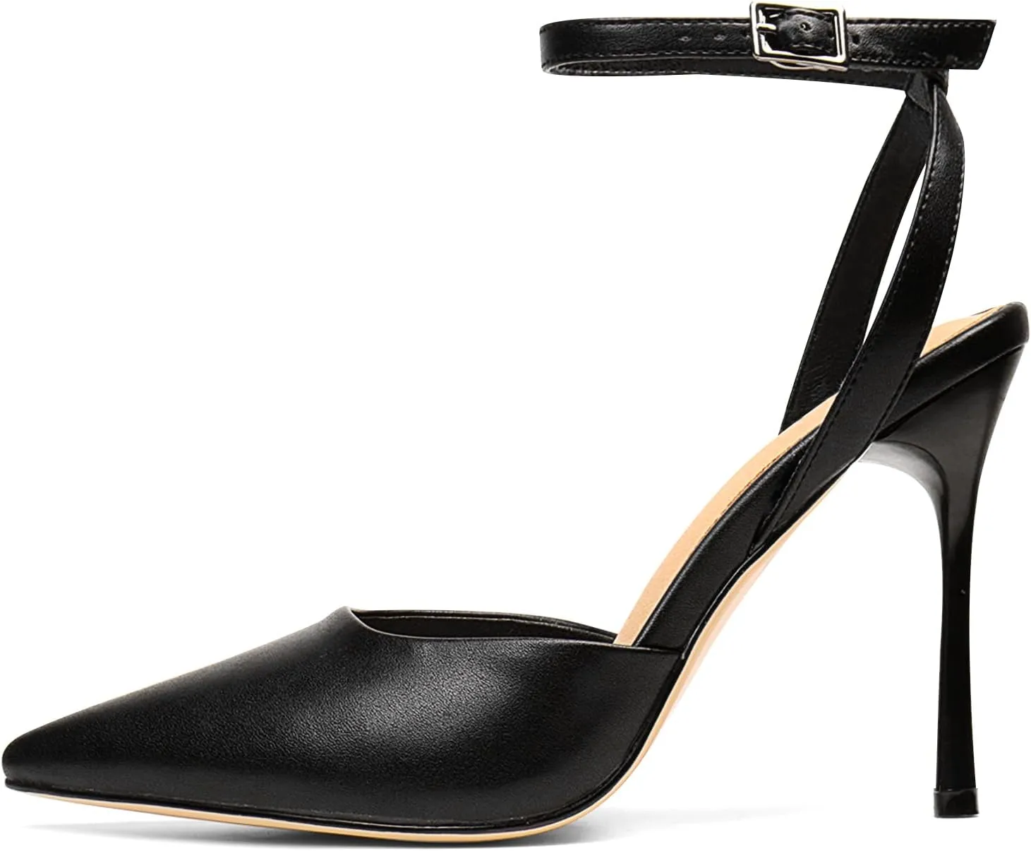 Women's Closed Toe Heeled Sandals Ankle Buckle Strap Mesh Shoes Funky Cowhide Pointed Dresses