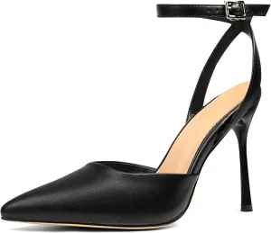 Women's Closed Toe Heeled Sandals Ankle Buckle Strap Mesh Shoes Funky Cowhide Pointed Dresses