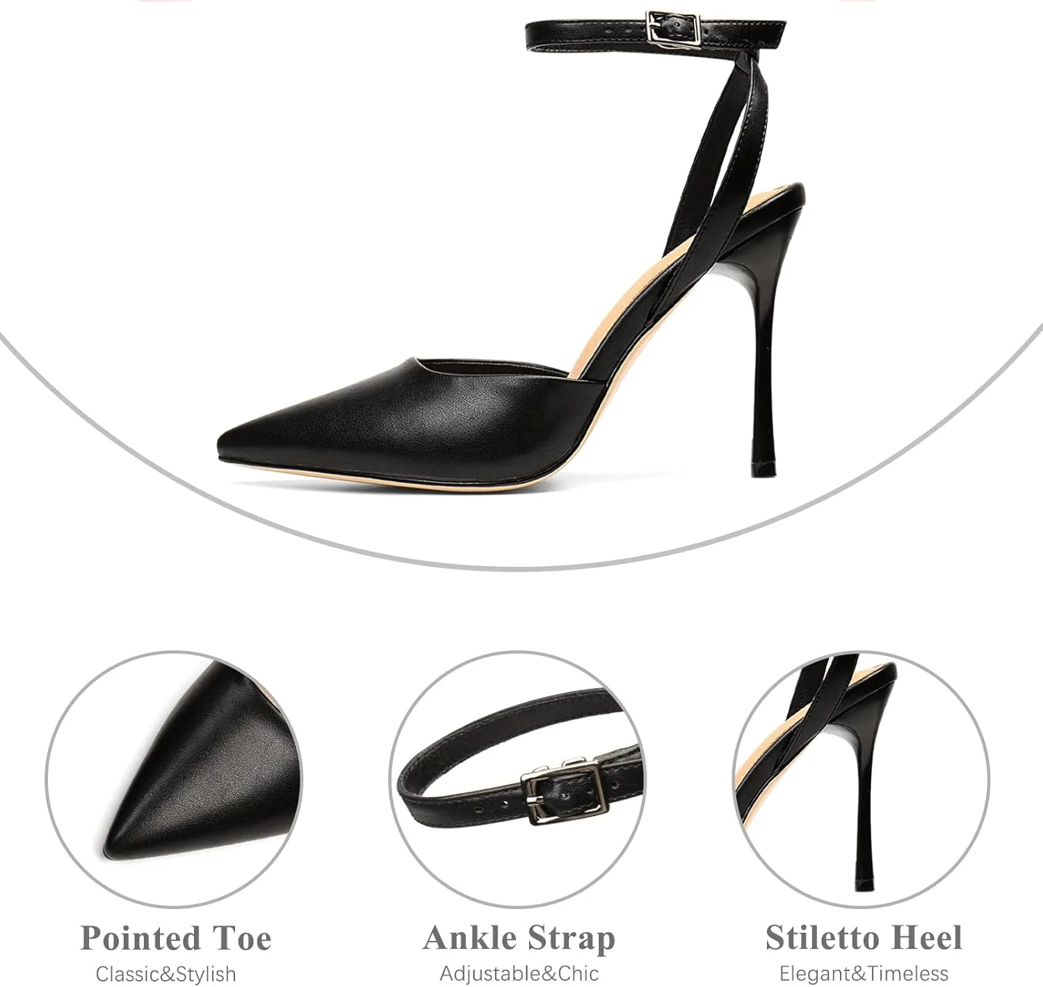 Women's Closed Toe Heeled Sandals Ankle Buckle Strap Mesh Shoes Funky Cowhide Pointed Dresses