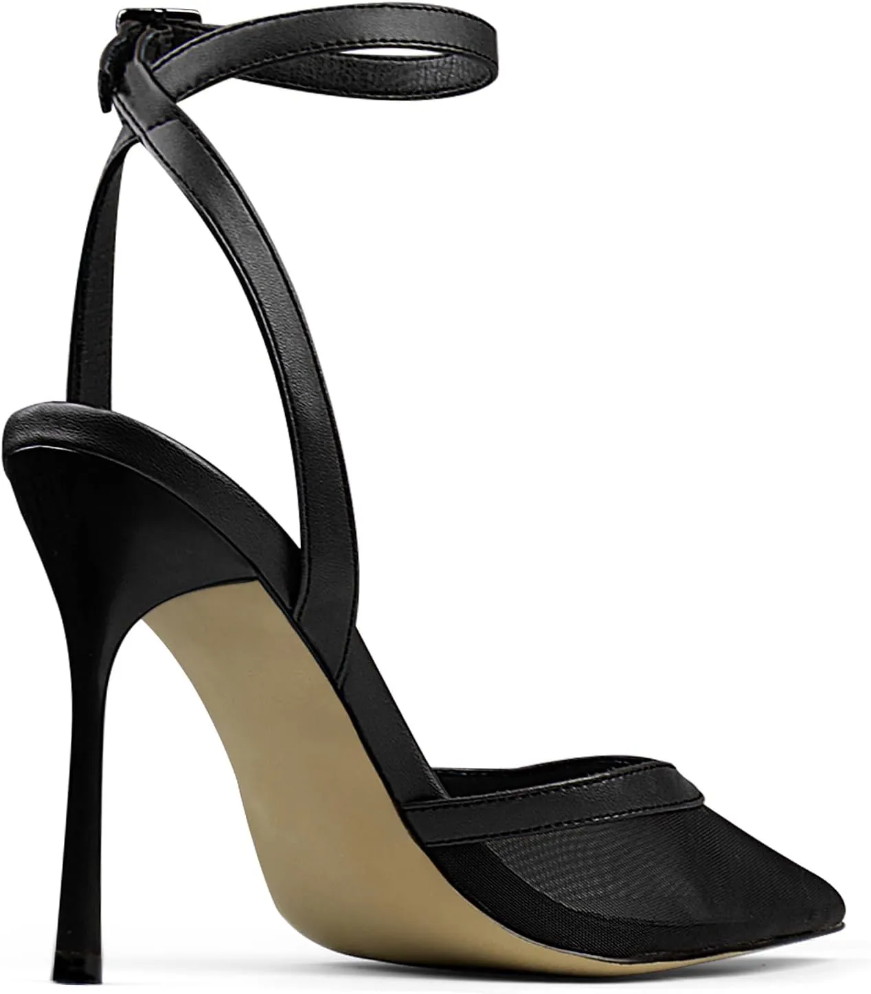 Women's Closed Toe Heeled Sandals Ankle Buckle Strap Mesh Shoes Funky Cowhide Pointed Dresses