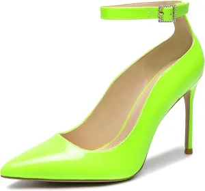 Women's Closed Toe Pointed Toe High Heels Pumps 4IN Stiletto Heels for Women Ankle Strap Dress Wedding Shoes