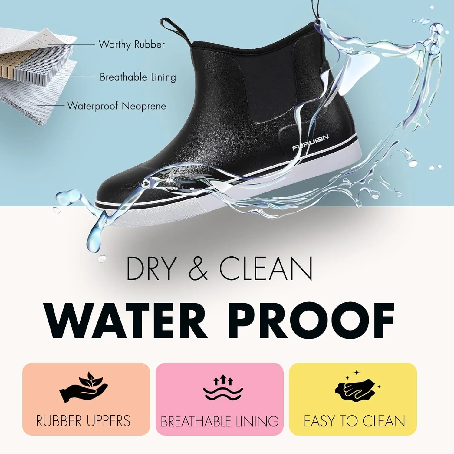 Women's Deck Boots Ankle Rain Boots Fishing Boots Rubber Waterproof Slip-Resistant Outdoor Work Shoes