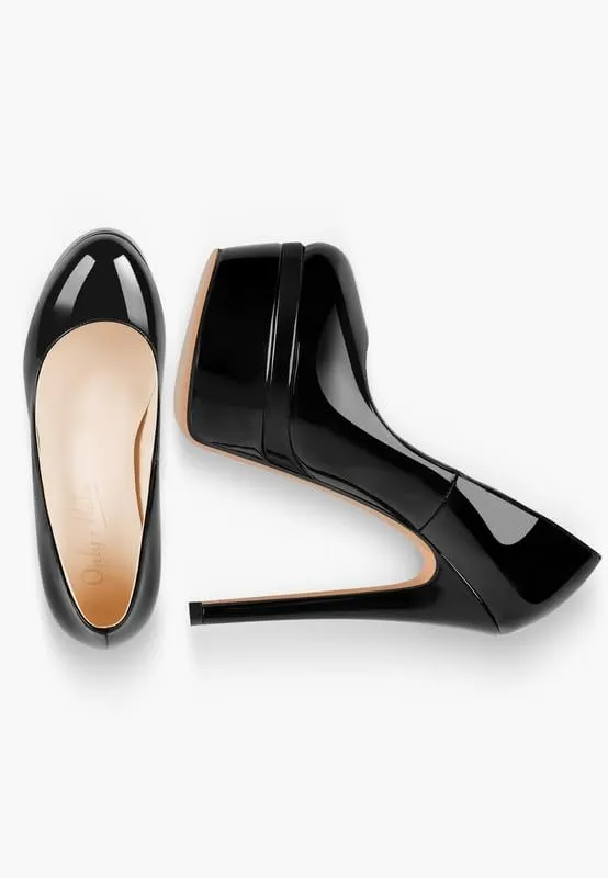 Women's Double Platform Round Closed Toe Stiletto High Heel Pumps
