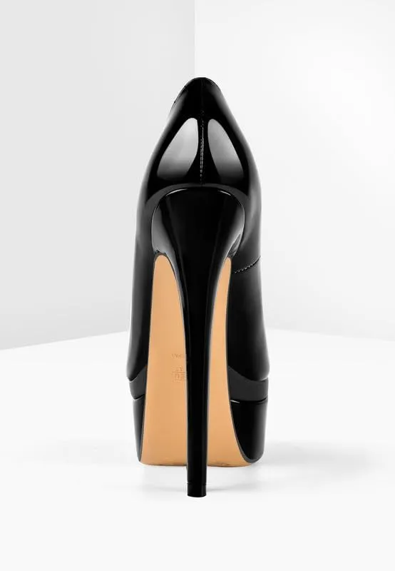 Women's Double Platform Round Closed Toe Stiletto High Heel Pumps