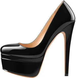 Women's Double Platform Round Closed Toe Stiletto High Heel Pumps