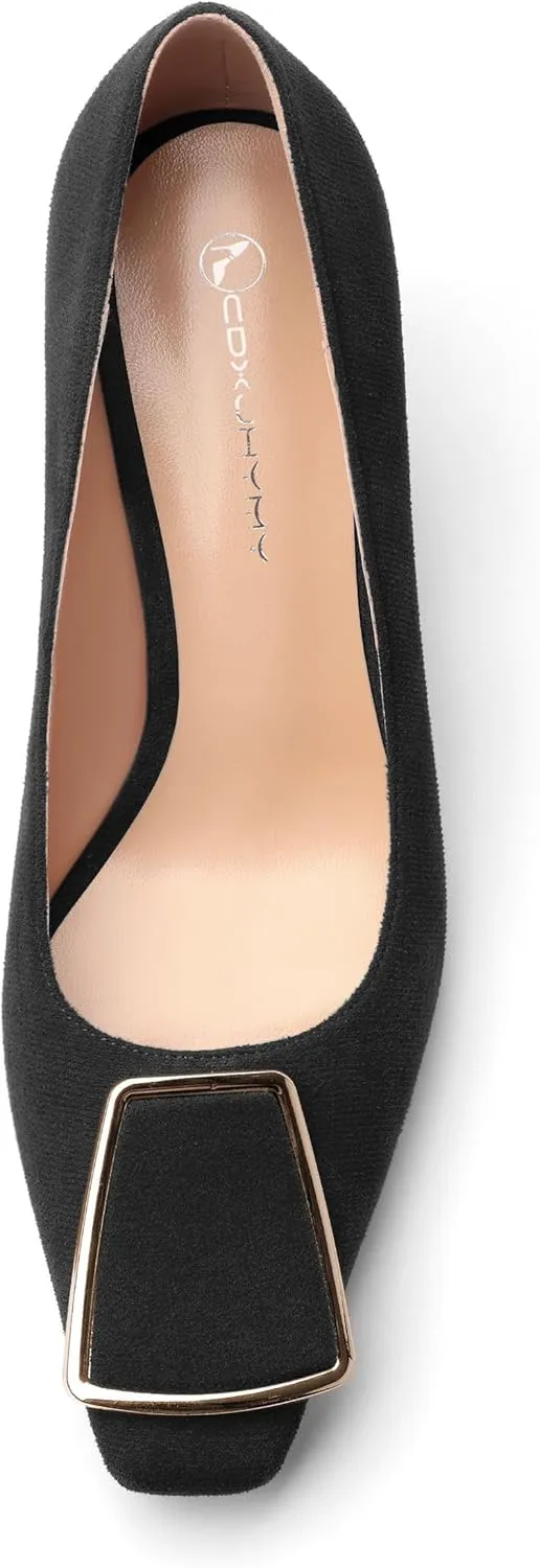 Womens Elegant Pumps, Pointed Toe Heels for Women, Kitten Heel Wedding Shoes, Slip on, Square Buckle, Solid Color, Sexy Stilettos for Ladies 2.5in