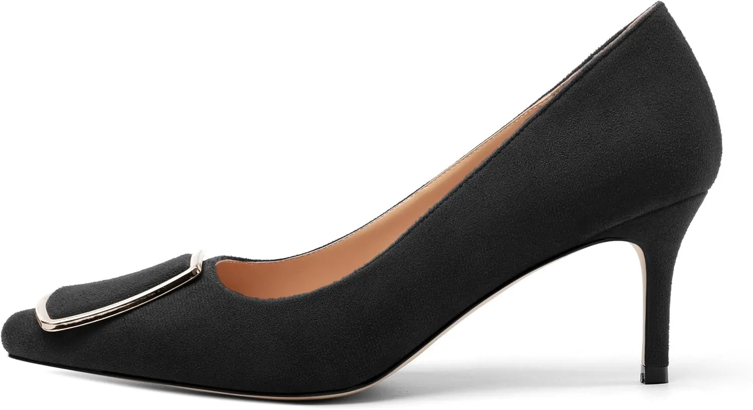 Womens Elegant Pumps, Pointed Toe Heels for Women, Kitten Heel Wedding Shoes, Slip on, Square Buckle, Solid Color, Sexy Stilettos for Ladies 2.5in