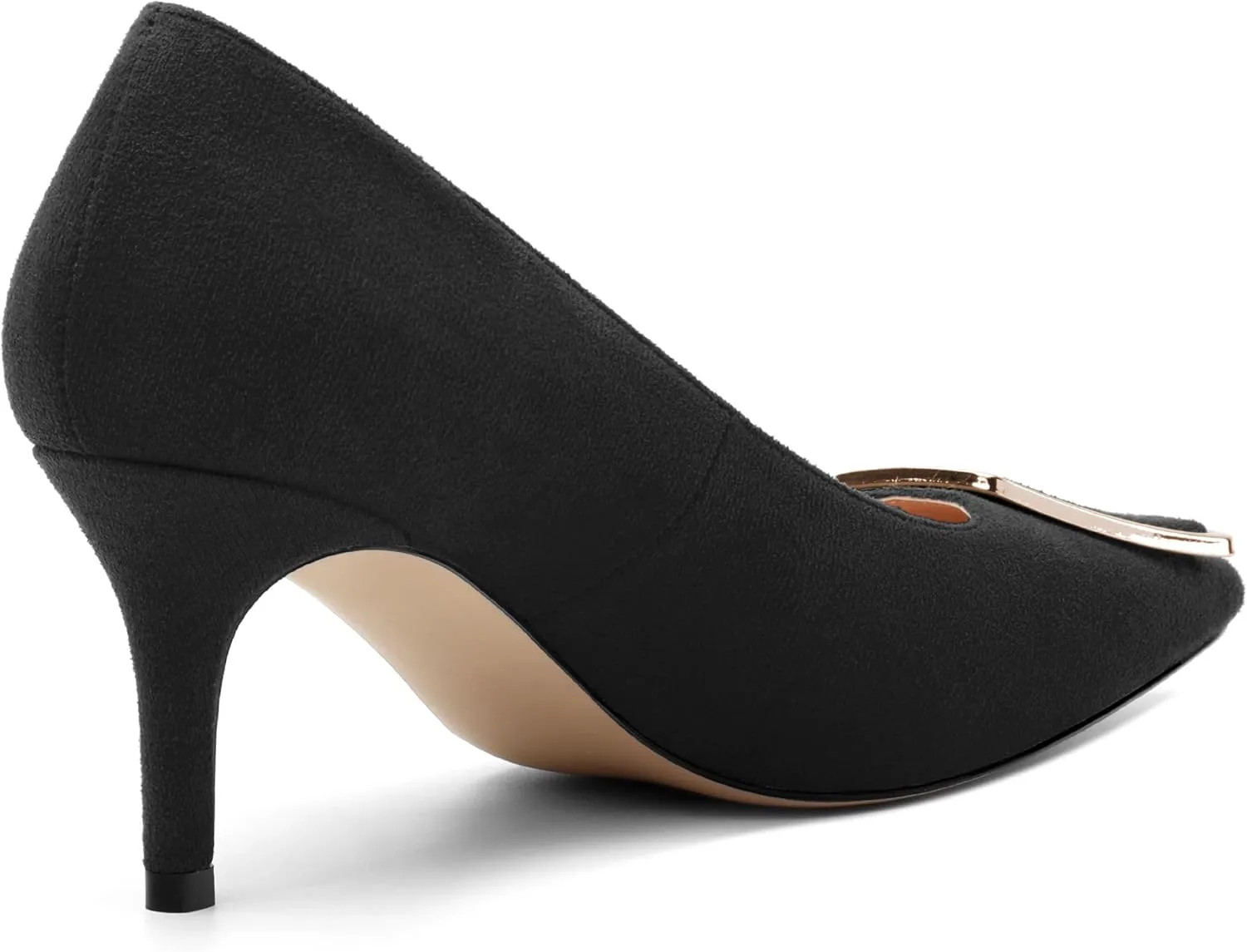 Womens Elegant Pumps, Pointed Toe Heels for Women, Kitten Heel Wedding Shoes, Slip on, Square Buckle, Solid Color, Sexy Stilettos for Ladies 2.5in