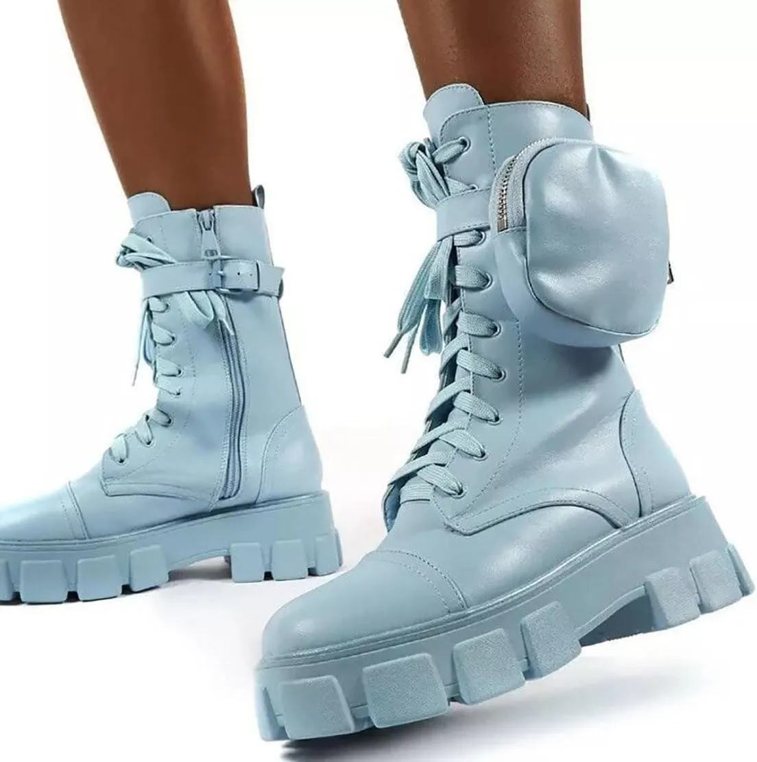 Women's Goth Combat Punk Boots Platform Chunky Lug Sole Short Boots Lace Up Round Toe Zipper Buckle Casual Flat Chelsea Booties