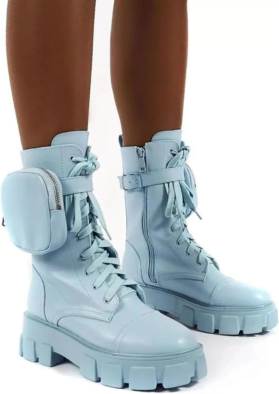 Women's Goth Combat Punk Boots Platform Chunky Lug Sole Short Boots Lace Up Round Toe Zipper Buckle Casual Flat Chelsea Booties
