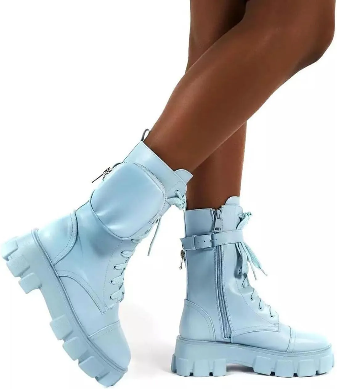 Women's Goth Combat Punk Boots Platform Chunky Lug Sole Short Boots Lace Up Round Toe Zipper Buckle Casual Flat Chelsea Booties