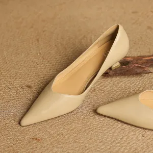 Women's Handmade Leather Classic Pointed Toe Kitten Heel Pumps