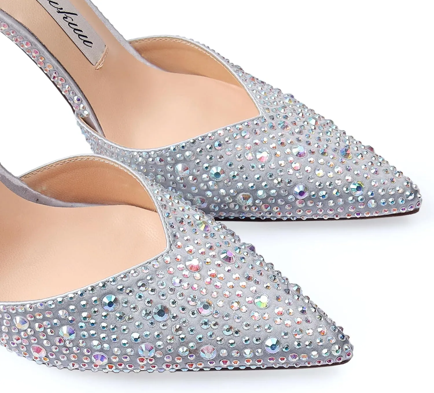 Women's Heeled Sandals Crystal Chain Ankle Straps Rhinestones Buckle High Heels Stiletto Slip On Wedding Party Satin Dress Shoes 3.9 IN