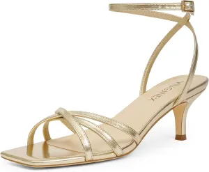 Women's Heeled Sandals Strappy Heels Low Kitten Stilettos Heels Square Open Toe Ankle Strap Dressy Sandals for Women Comfortable Summer High Heels