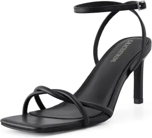 Women’s Heeled Sandals Strappy Stilettos Square Open Toe Heels Ankle Strap Comfort Dress Wedding Party Shoes