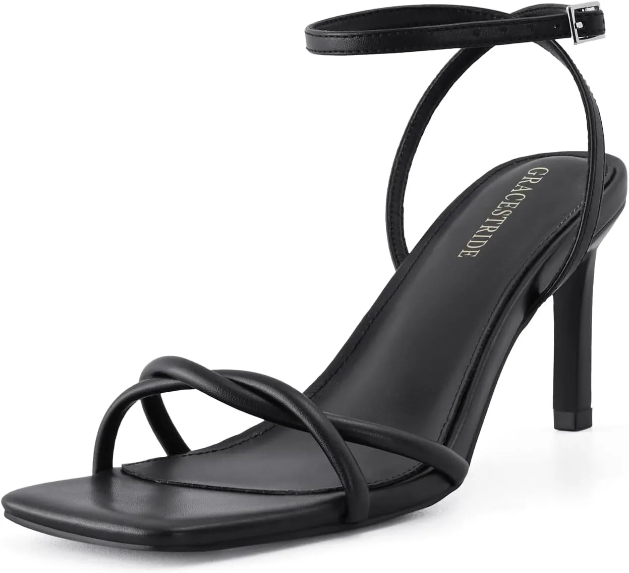 Women’s Heeled Sandals Strappy Stilettos Square Open Toe Heels Ankle Strap Comfort Dress Wedding Party Shoes