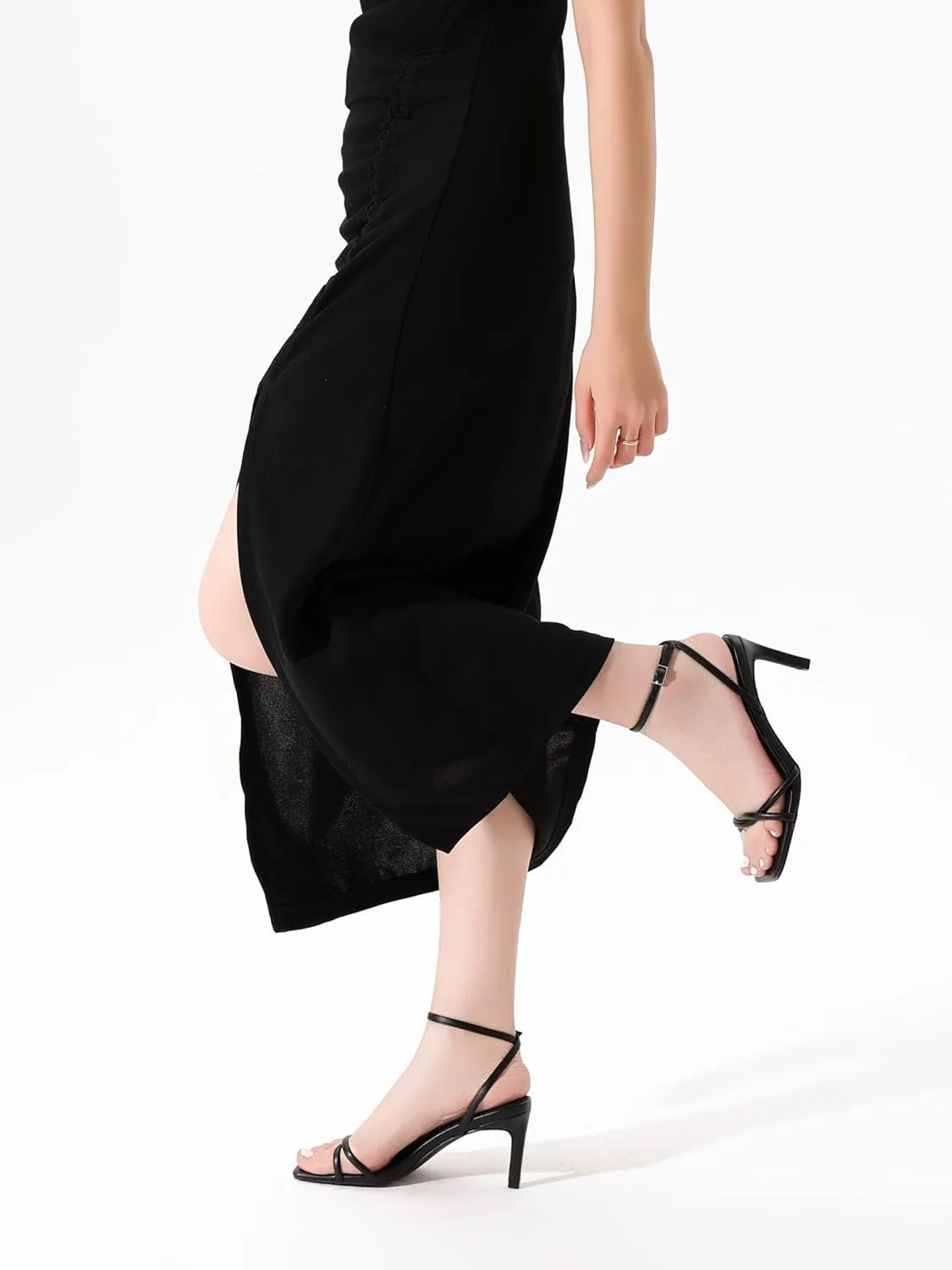 Women’s Heeled Sandals Strappy Stilettos Square Open Toe Heels Ankle Strap Comfort Dress Wedding Party Shoes