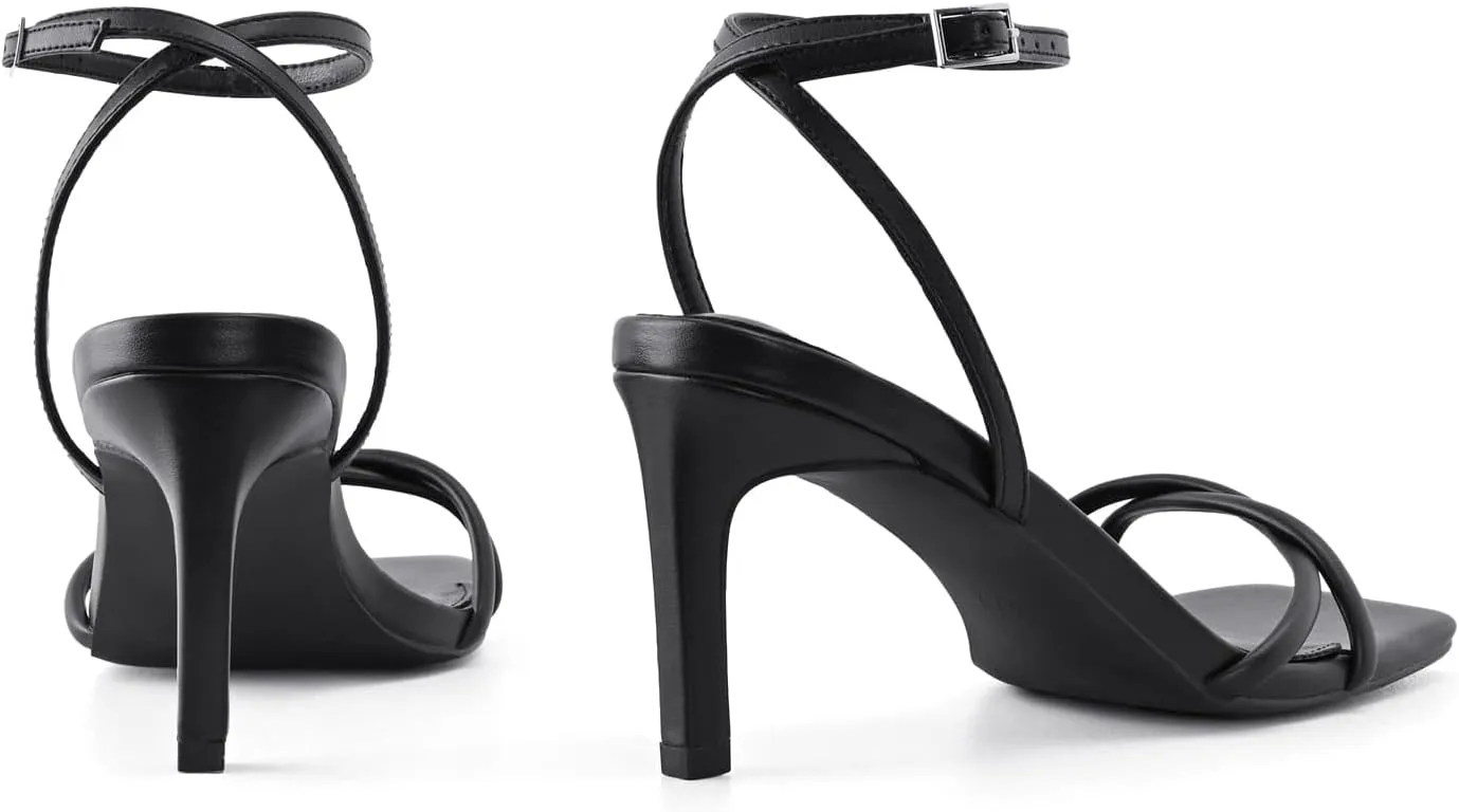 Women’s Heeled Sandals Strappy Stilettos Square Open Toe Heels Ankle Strap Comfort Dress Wedding Party Shoes
