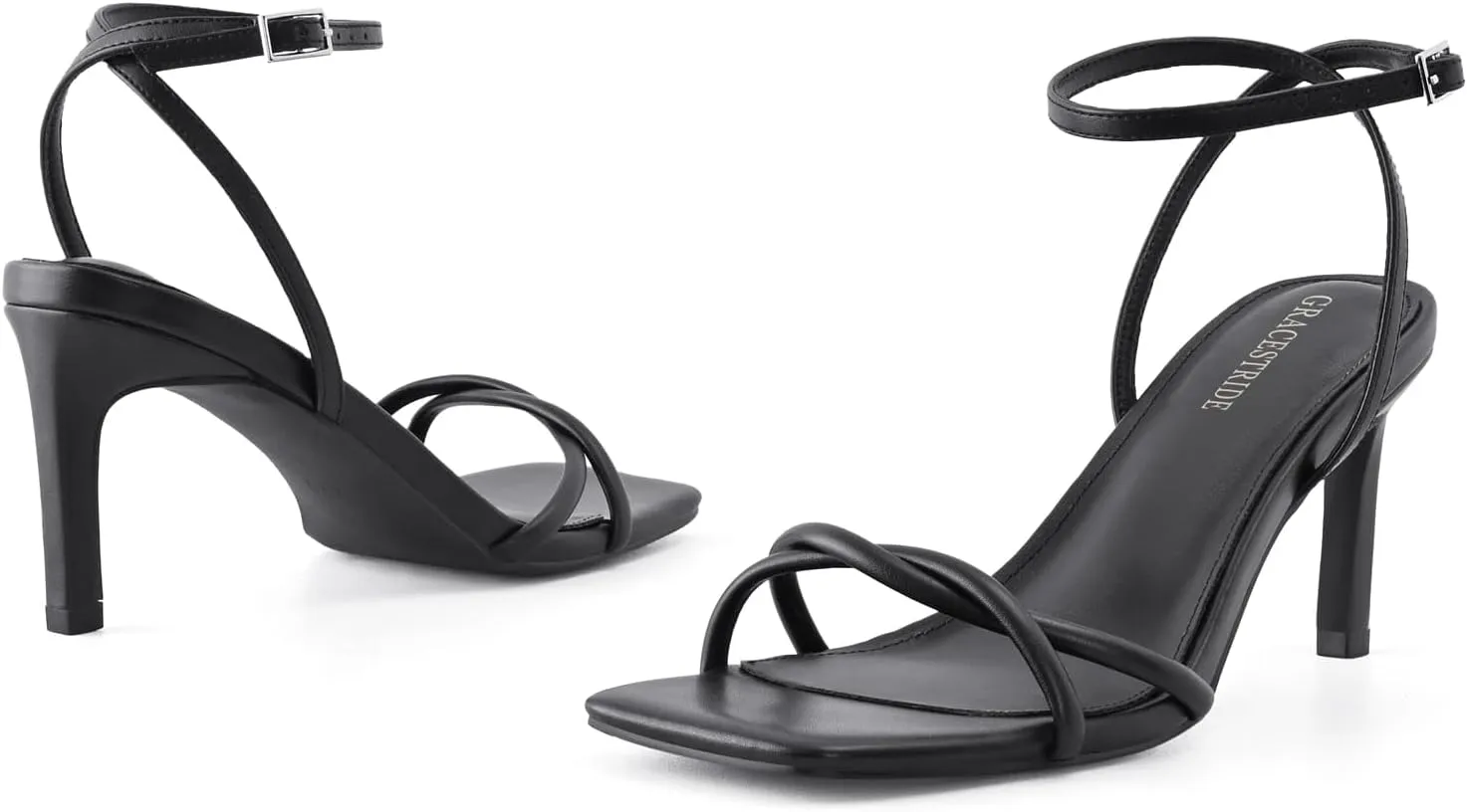 Women’s Heeled Sandals Strappy Stilettos Square Open Toe Heels Ankle Strap Comfort Dress Wedding Party Shoes