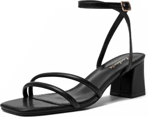 Women's Heels Chunky Block Strappy Square Open Toe Ankle Buckle Heeled Sandals Wedding Party Dress Shoes