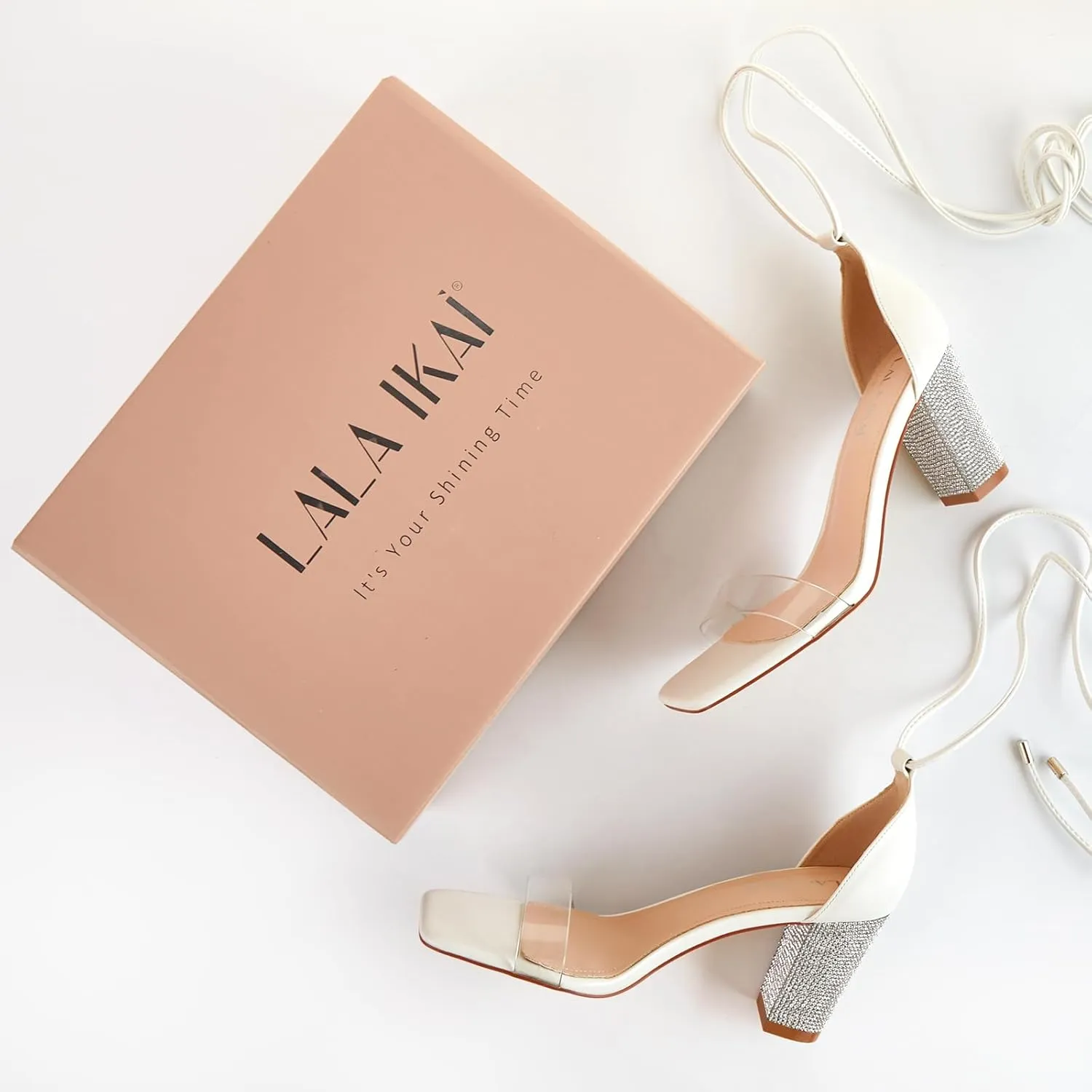 Women's Heels Chunky High Heels Sandals for Women Comfy Open Toe Strappy Rhinestone Heeled White Silver Gold Black Ankle Clear Dress Shoes