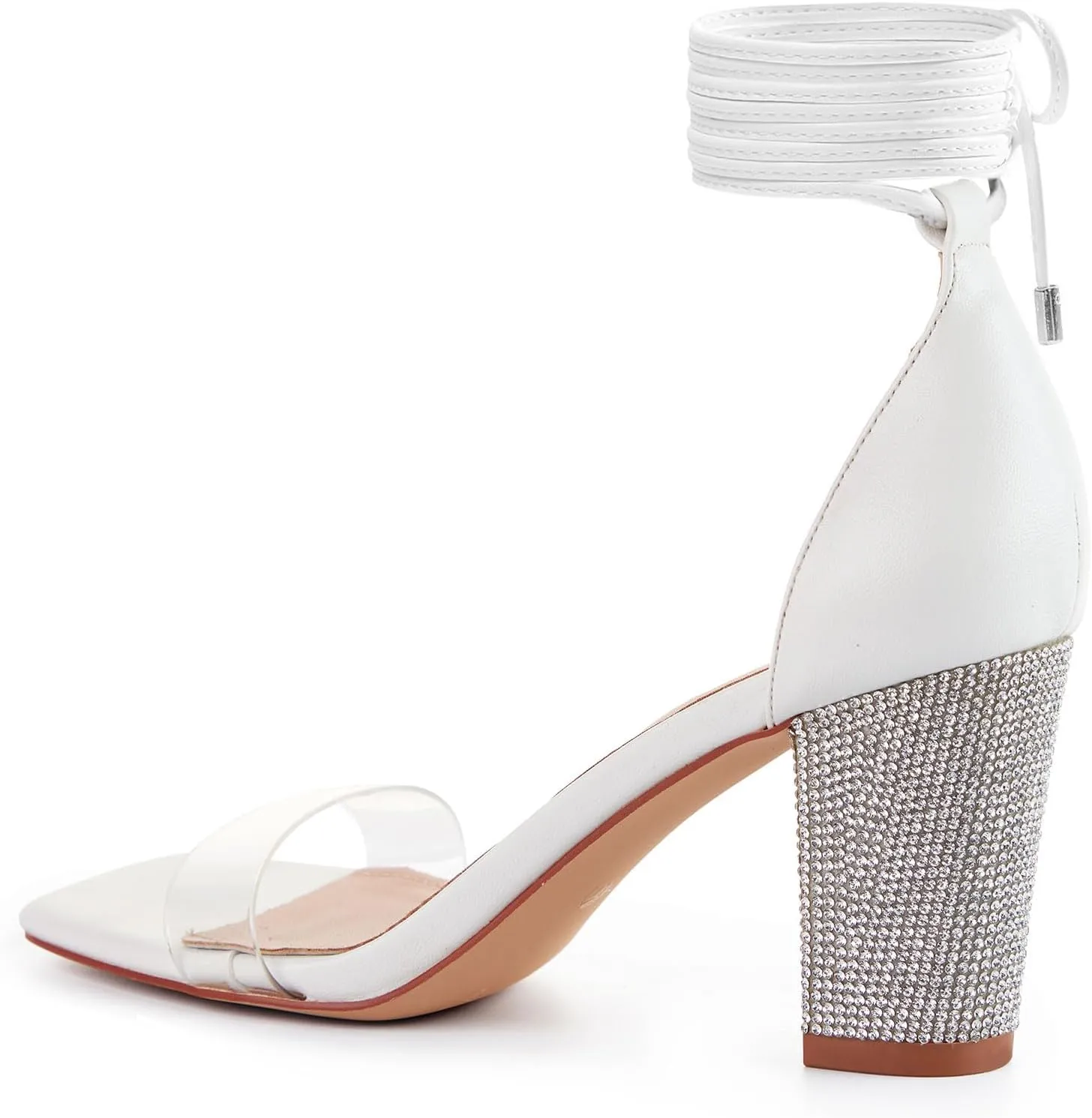 Women's Heels Chunky High Heels Sandals for Women Comfy Open Toe Strappy Rhinestone Heeled White Silver Gold Black Ankle Clear Dress Shoes