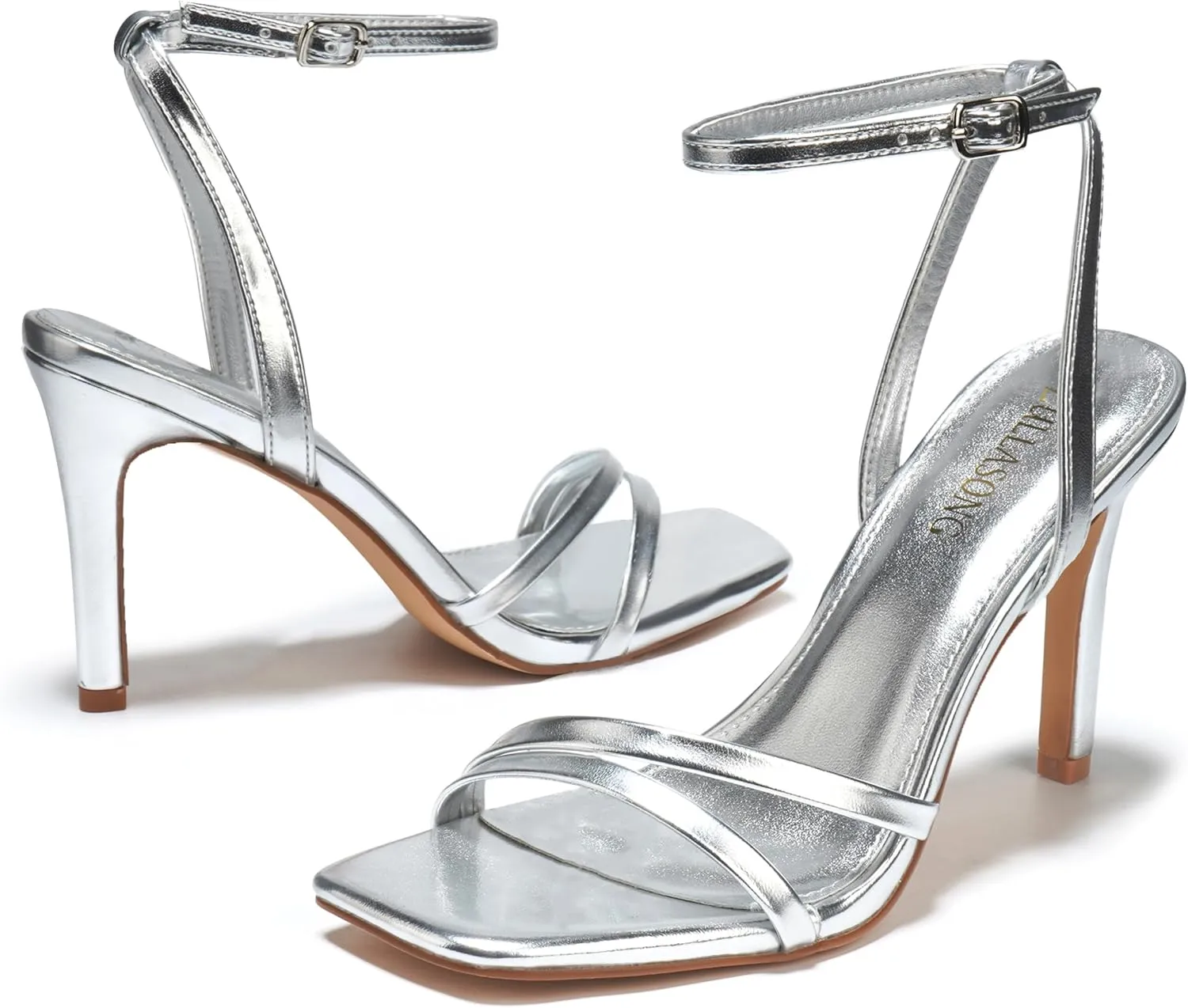 Women's Heels Strappy Ankle Strap High Heels 3.5 Inch Heeled Square Open Toe Sandals for Women