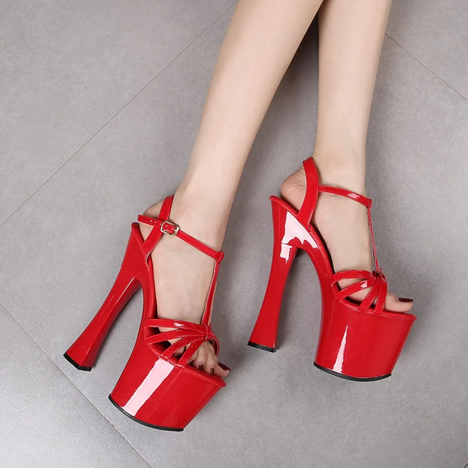 Women's High Heel Sandals Chunky Heel Fish Mouth Platform Sandals Sexy Catwalk Nightclub Model High Heels Heel Height 17Cm/6.6In